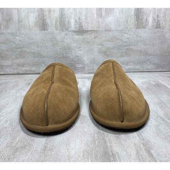 UGG Scuff Slippers Mens Size 13 Chestnut Suede Sheepskin Shearling Lined Slip On - Picture 2 of 9